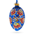Golden Blue Floral Glass Egg Ornament 4 Inches in Blue color, Oval shape