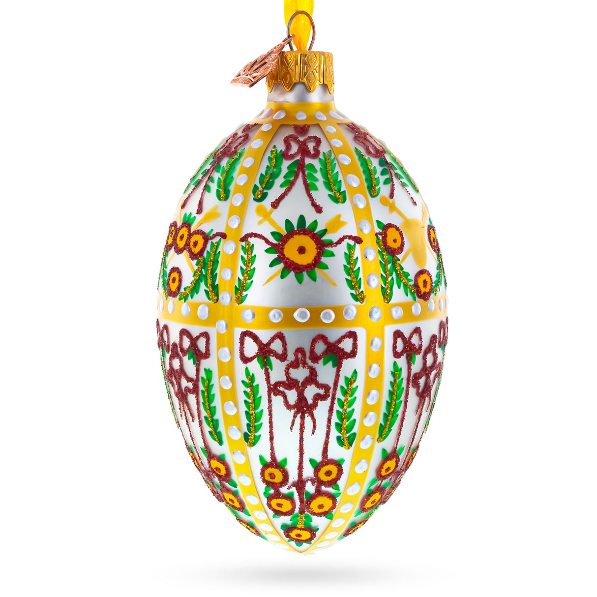 Glass 1901 Gatchina Palace Royal Glass Egg Ornament 4 Inches in White color Oval