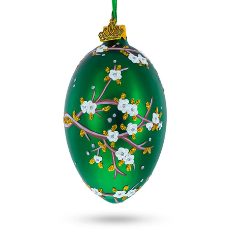 Glass 1901 Kelch Apple Blossom Royal Egg Glass Ornament 4 Inches in Green color Oval