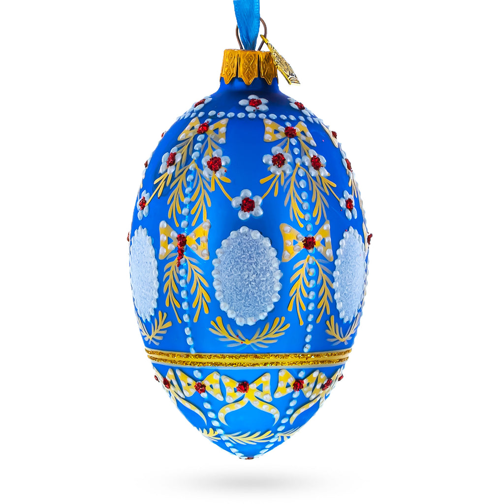 1908 Alexander Palace Royal on Blue Egg Glass Ornament 4 Inches in Blue color Oval