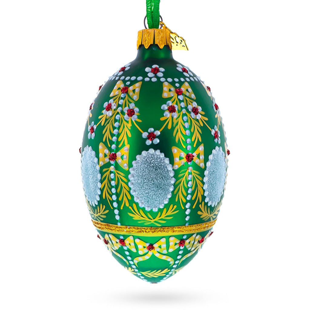 1908 Alexander Palace Royal Egg Glass Ornament 4 Inches in Green color Oval
