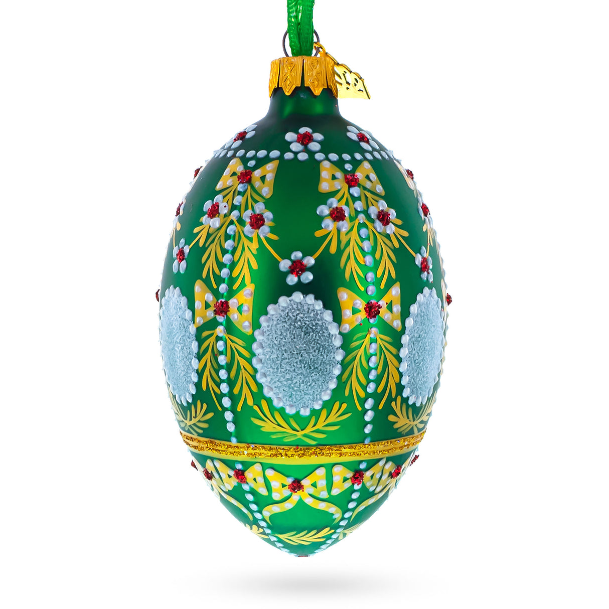 1908 Alexander Palace Royal Egg Glass Ornament 4 Inches in Green color, Oval shape