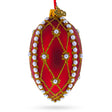 White Pearl Trellis On Red Glass Egg Christmas Ornament 4 Inches in Red color, Oval shape