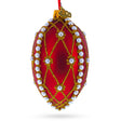 White Pearl Trellis On Red Glass Egg Christmas Ornament 4 Inches in Red color Oval