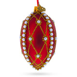 Glass White Pearl Trellis On Red Glass Egg Christmas Ornament 4 Inches in Red color Oval