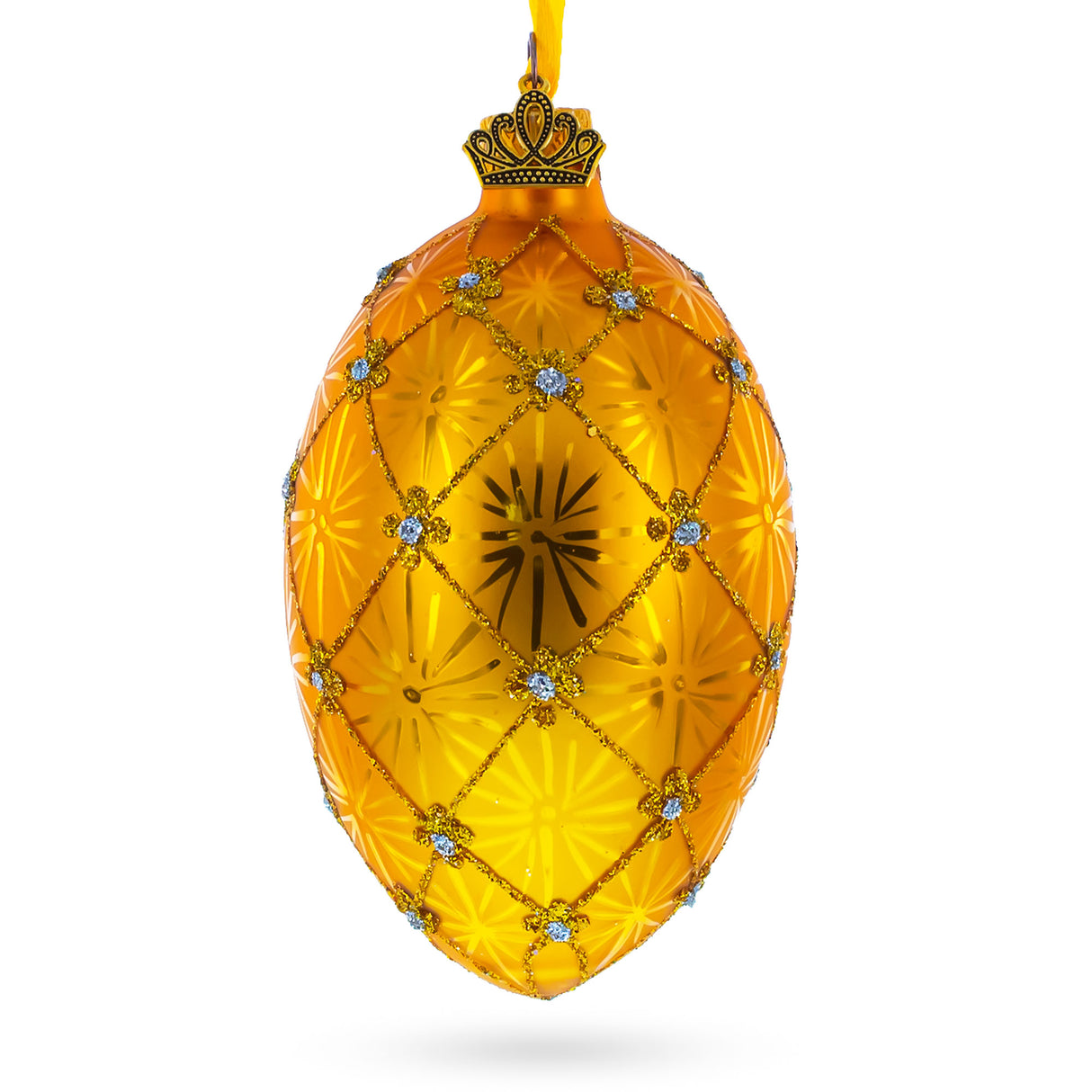 1897 Coronation Royal Egg Glass Ornament 4 Inches in Gold color, Oval shape