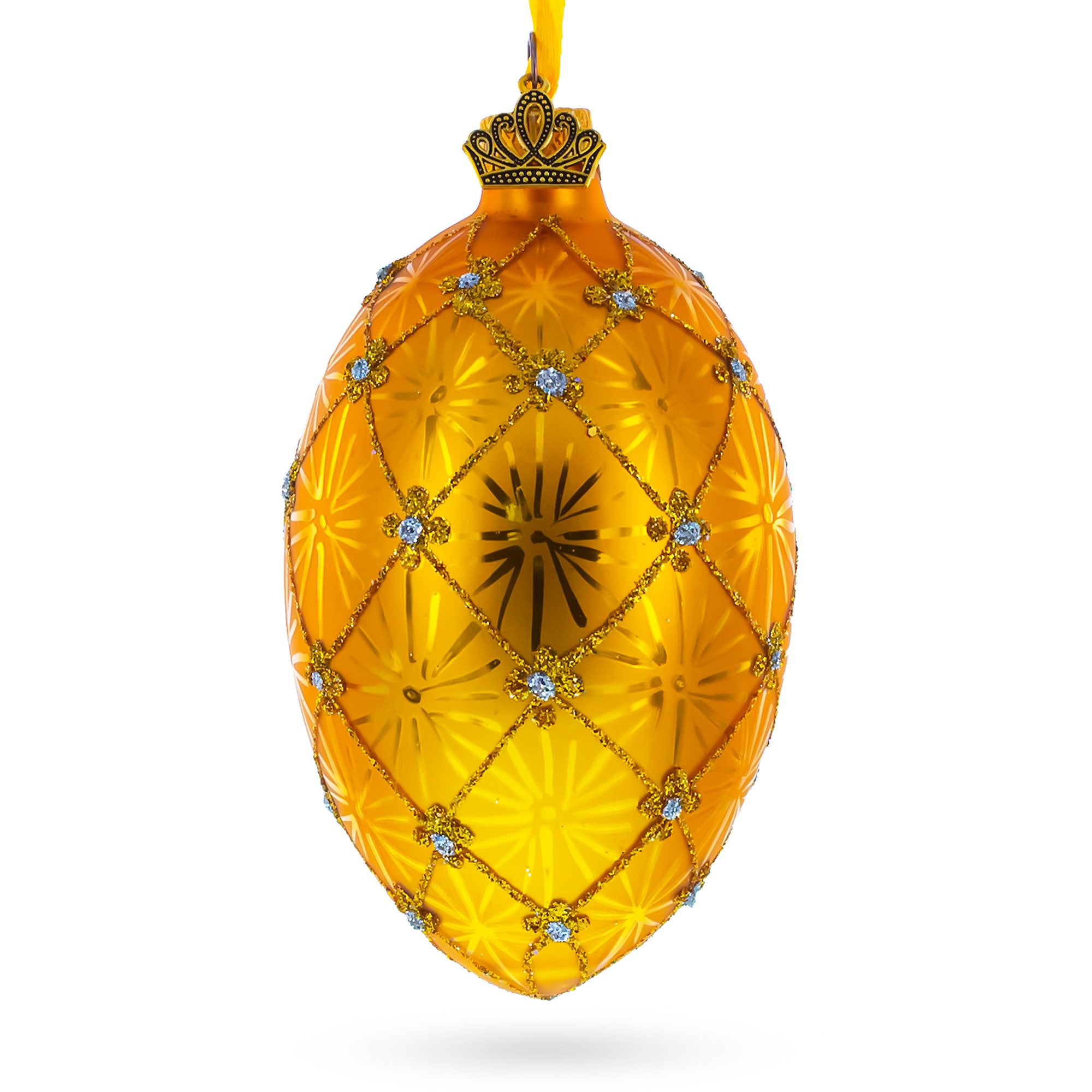 1897 Coronation Royal Egg Glass Ornament 4 Inches in Gold color Oval