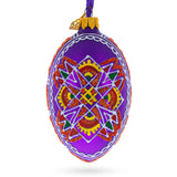 Purple Geometric Ukrainian Egg Glass Christmas Ornament 4 Inches in Purple color, Oval shape