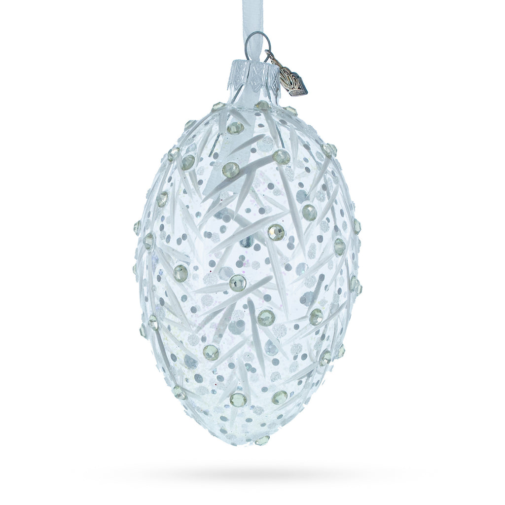 Silver Branches Glass Egg Christmas Ornament 4 Inches in Silver color Oval