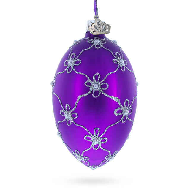 1906 The Swan Royal Egg Glass Ornament 4 Inches in Purple color, Oval shape