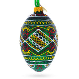 Green Geometric Pysanka Ukrainian Egg Glass Christmas Ornament 4 Inches in Green color Oval