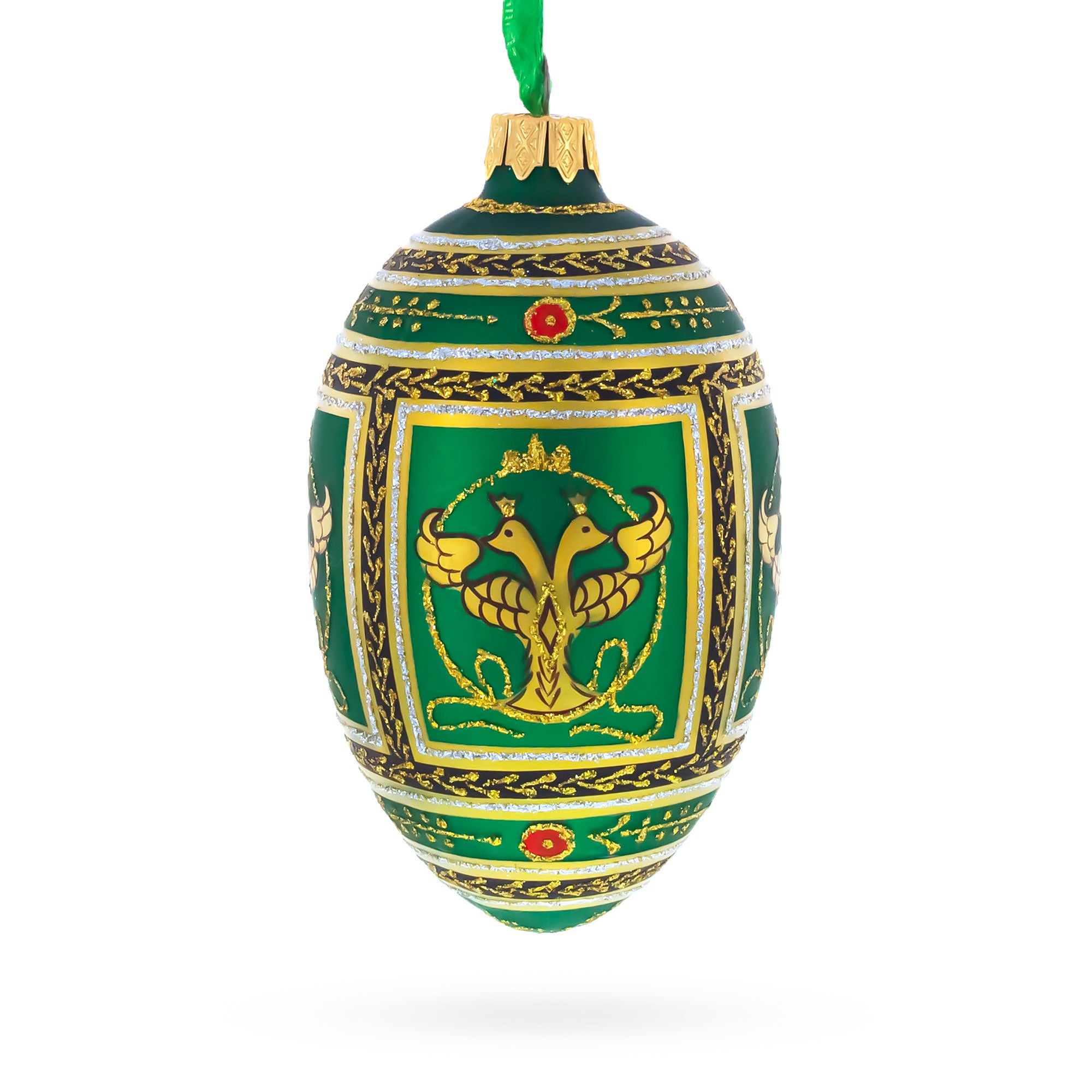 1912 Napoleonic Royal Egg Glass Ornament 4 Inches in Green color Oval