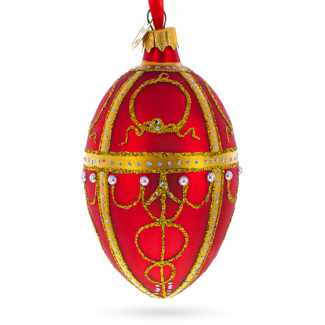 1895 Rosebud Royal Egg Glass Ornament 4 Inches in Red color Oval