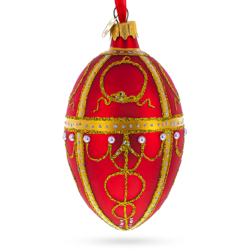 1895 Rosebud Royal Egg Glass Ornament 4 Inches in Red color Oval