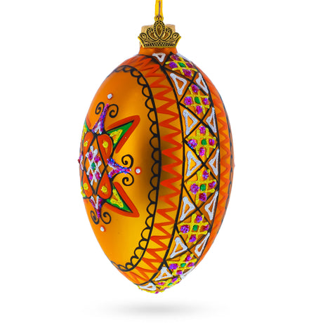 Glass Gold Geometric Ukrainian Egg Glass Christmas Ornament 4 Inches in Gold color Oval