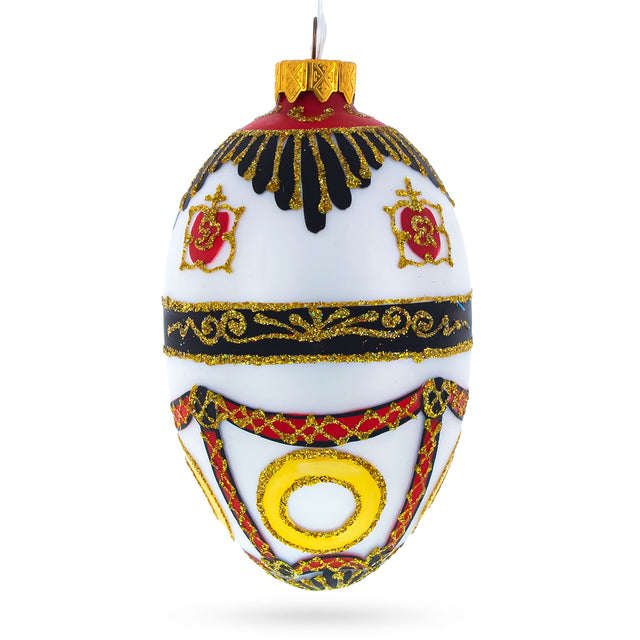 Coat of Arms Royal Egg Glass Christmas Ornament 4 Inches in White color, Oval shape