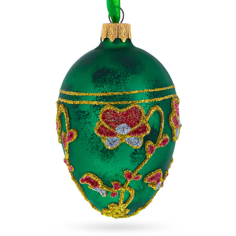 Glass 1899 Pansy Royal Egg Glass Ornament 4 Inches in Green color Oval