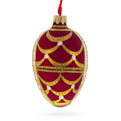 Glass Gold Arches On Red Egg Glass Ornament 4 Inches in Red color Oval