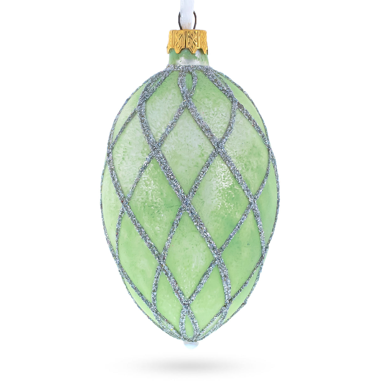 1892 Diamond Trellis Royal Egg Glass Ornament 4 Inches in White color, Oval shape