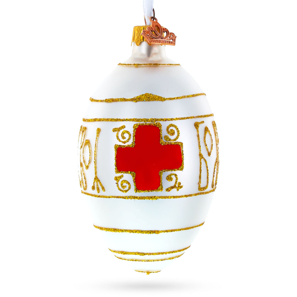 1915 Red Cross Portraits Royal Egg Glass Ornament 4 Inches in White color Oval
