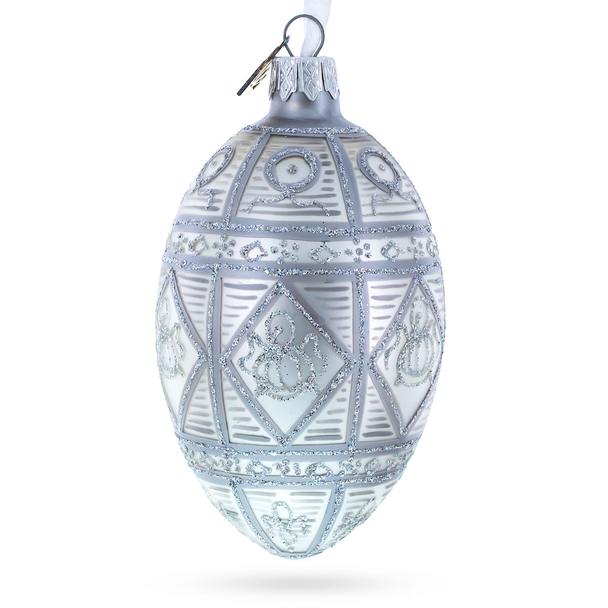 1909 Alexander III Commemorative Royal Egg Glass Ornament 4 Inches in White color, Oval shape