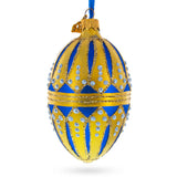 Blue Enamel Royal Inspired Egg Glass Ornament 4 Inches in Blue color, Oval shape