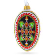 Rhombus Pysanka Glass Egg Ornament 4 Inches in Red color Oval