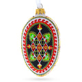 Rhombus Pysanka Glass Egg Ornament 4 Inches in Red color Oval
