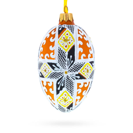 Snowflake Glass Egg Ornament 4 Inches in Gold color Oval