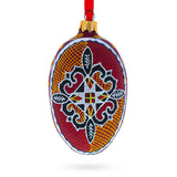 Four Leaves Ukrainian Egg Glass Ornament 4 Inches in Red color Oval