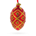 Gold Stars on Red Glass Egg Ornament 4 Inches in Red color Oval