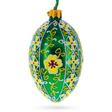 Gold Crosses on Green Ukrainian Glass Egg Ornament 4 Inches in Green color, Oval shape
