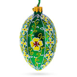 Gold Crosses on Green Ukrainian Glass Egg Ornament 4 Inches in Green color Oval