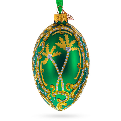 1902 Rocaille Kelch Glass Egg Ornament 4 Inches in Green color, Oval shape
