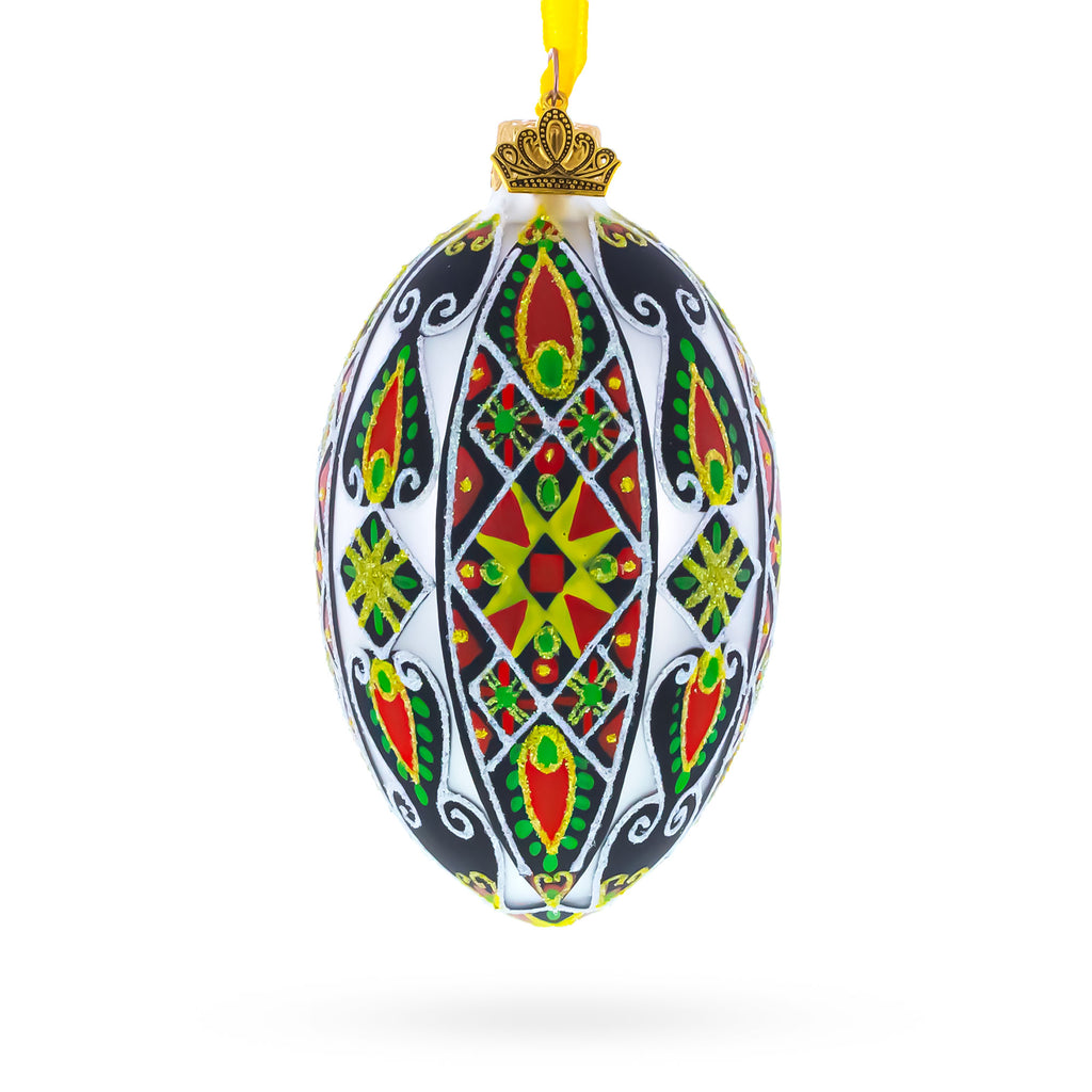 Traditional Ukrainian Pysanka Glass Egg Ornament 4 Inches in Multi color Oval