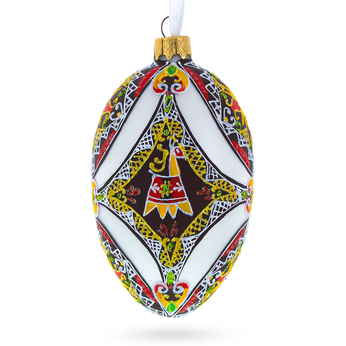 The Horse Ukrainian Glass Egg Ornament 4 Inches in Multi color, Oval shape