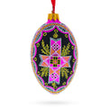 Cross Ukrainian Glass Egg Ornament 4 Inches in Red color Oval