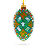 The Green Star Ukrainian Pysanka Glass Egg Ornament 4 Inches in Green color, Oval shape