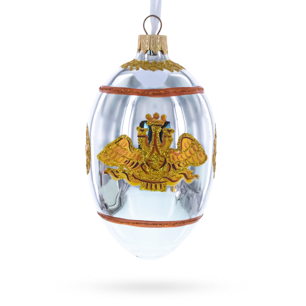 1916 Steel Military Royal Glass Egg Ornament 4 Inches in White color Oval
