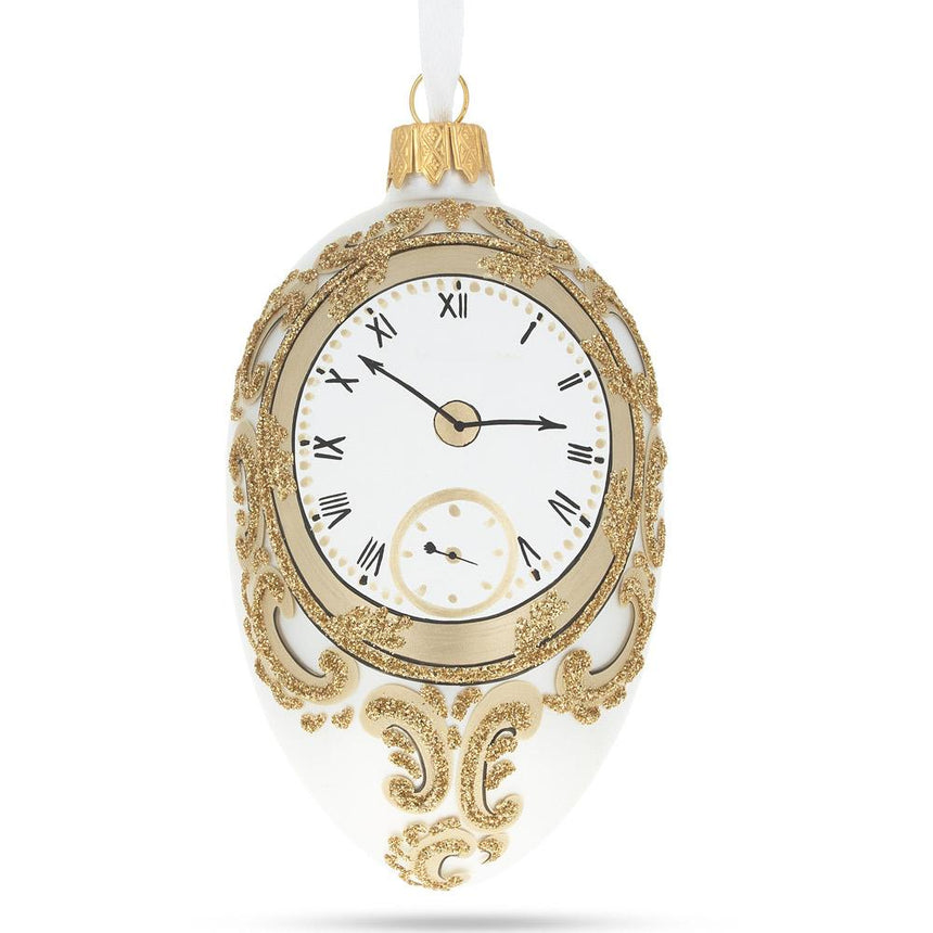 1903 The Clock Royal Egg Glass Ornament 4 Inches in White color Oval