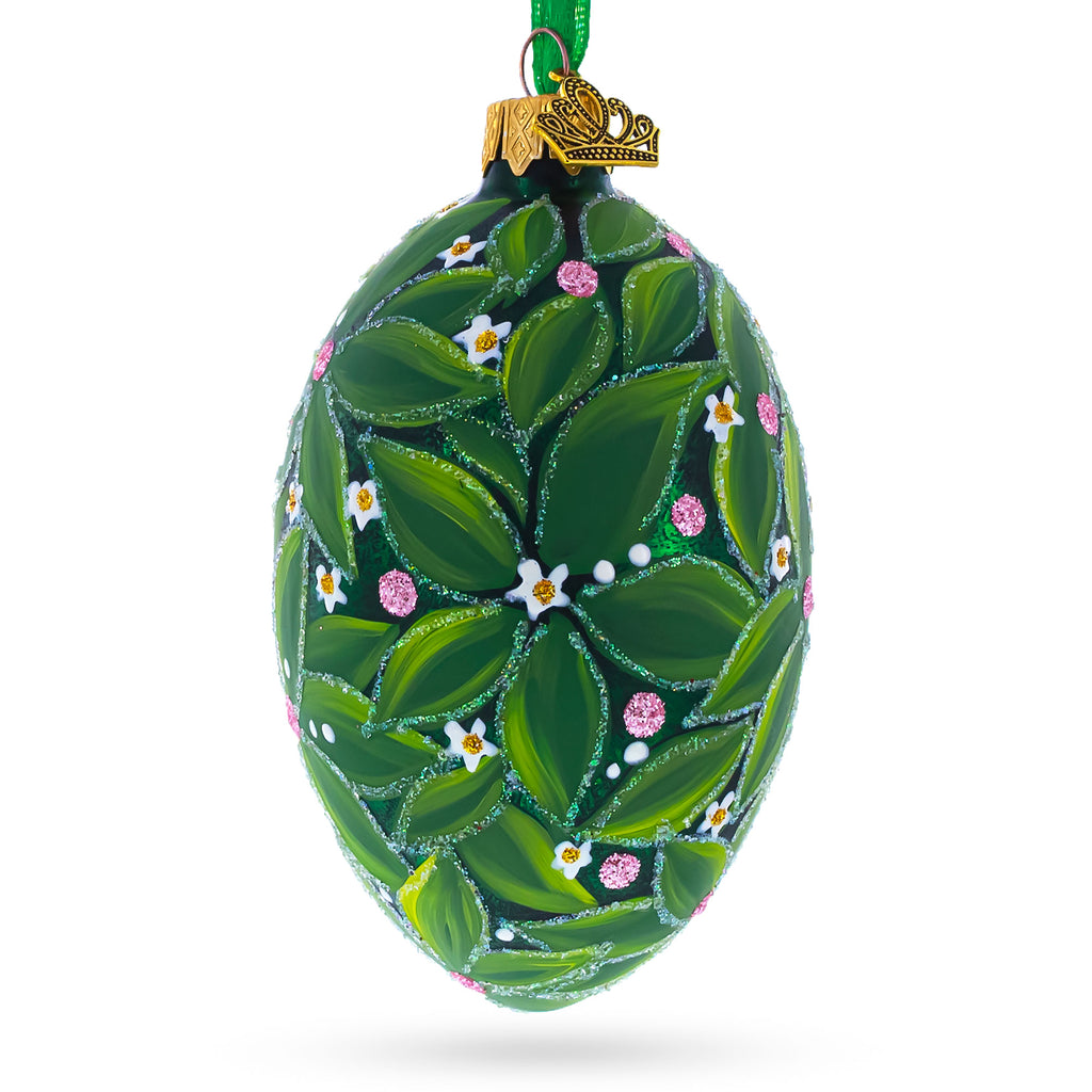 1911 The Bay Tree Royal Glass Egg Ornament 4 Inches in Green color Oval