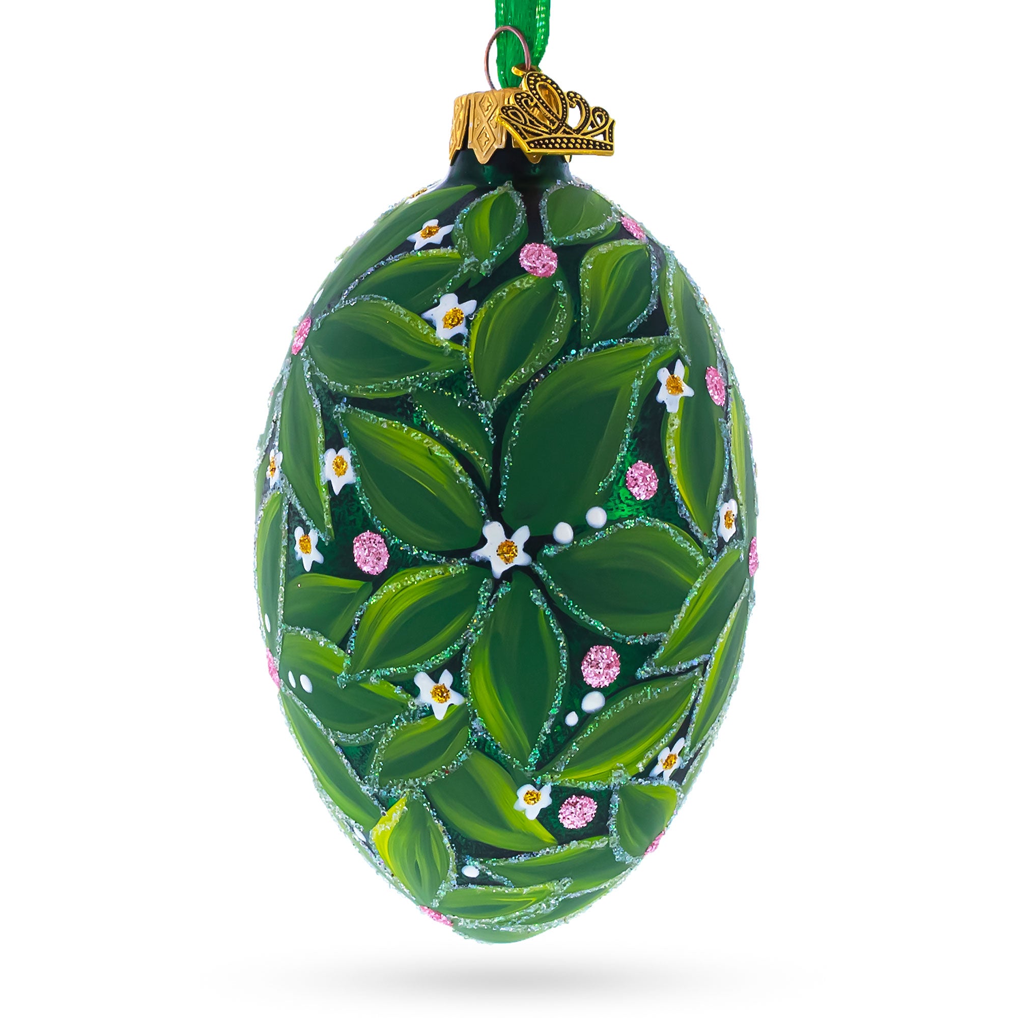 1911 The Bay Tree Royal Glass Egg Ornament 4 Inches in Green color Oval