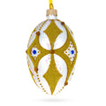 Golden Rhombus On White Glass Egg Ornament 4 Inches in Gold color Oval