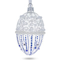 Pearls on Frosted Glass Egg Ornament 4 Inches in White color Oval
