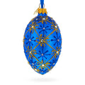 Jeweled Trellis On Blue Glass Egg Ornament 4 Inches in Blue color Oval