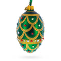 Gold Scallop on Green Jeweled Egg Glass Ornament 4 Inches in Green color Oval