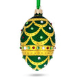 Gold Scallop on Green Jeweled Egg Glass Ornament 4 Inches in Green color Oval