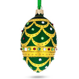 Gold Scallop on Green Jeweled Egg Glass Ornament 4 Inches in Green color Oval