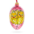 Two Chicks Egg Glass Ornament 4 Inches in Pink color Oval