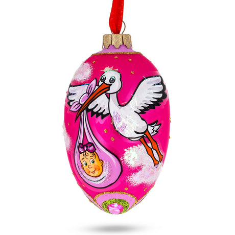 Glass Newborn Baby Girl Egg Glass Ornament 4 Inches in Red color Oval